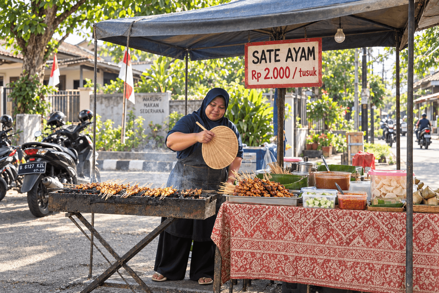 Penjual sate di gerobaknya